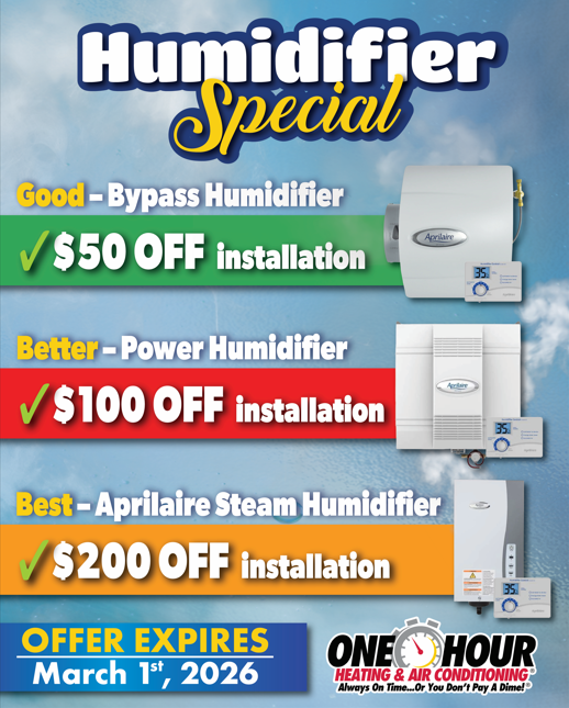 Humidifier special for One Hour Heating & Air Conditioning of Johnson County